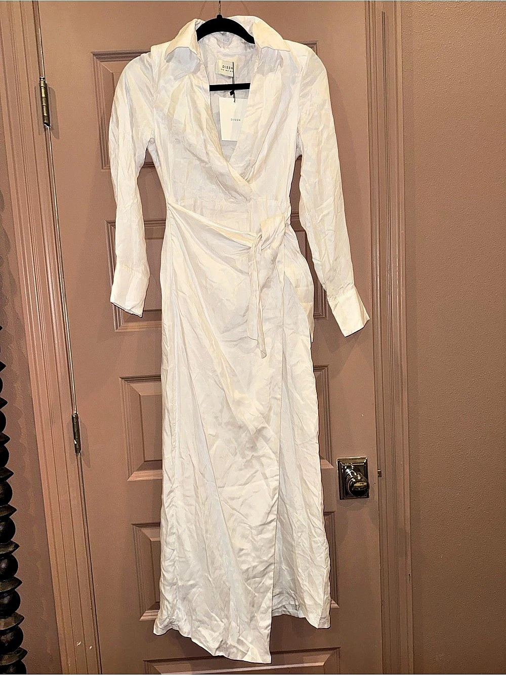 Dissh Sasha White Wrap Midi Dress Long Sleeve Wrap Maxi Dress in White Size 6